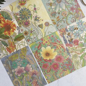 Boho Postcards, Indian Ethic Art Postcards, Vintage Postcards, Floral Postcards, Set Recycled Postcards, Boho Bookmark, Book Club Gift
