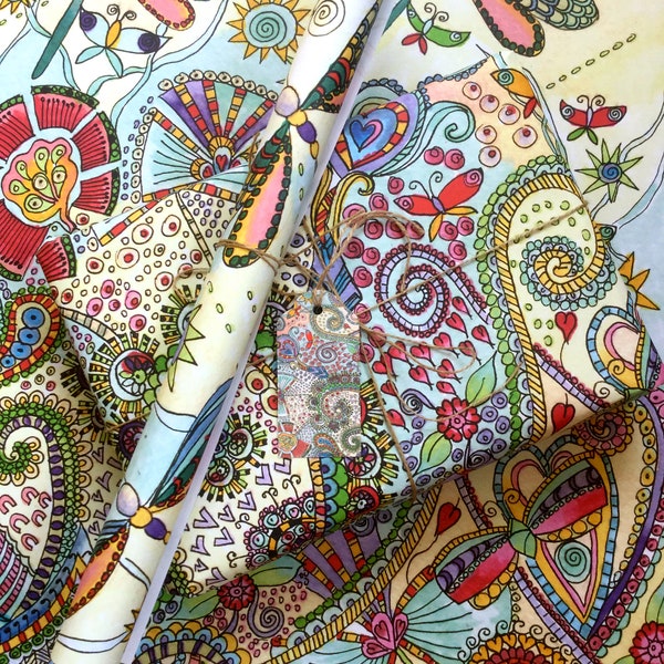 Recycled Wrapping Paper, Gift Wrap Paper, Decoupage Paper, Bohemian Gift Wrap, Boho Birthday Gift Wrap, Scrapbook Paper, Book Binding Paper