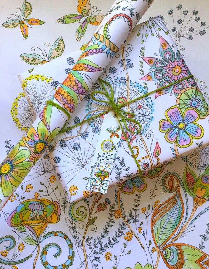 Emballage cadeau recyclé : art floral bohème, papier respectueux de l'environnement image 6