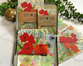 Poppy Stationery Gift Box: Recycled Notebook, Postcards & Coin Purse