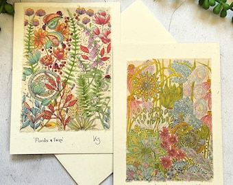 Handmade Floral Art Card: Boho Indian Design, Recycled Paper
