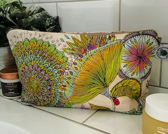 Large Cotton Washbag: Ethnic Floral Travel Pouch, Handmade in UK