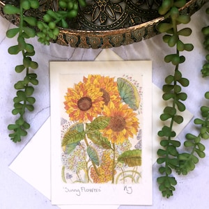 Handmade Greeting Card, Sunflower Art Card, Sunflower Birthday Card, Sunflowers Greeting Card, Any Occasion Card, Recycled Greeting Card