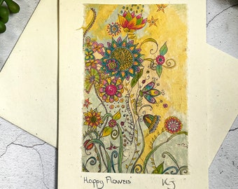 Carte de voeux faite main, carte d'anniversaire écologique, carte pour toutes les occasions, carte de remerciement, carte d'ami bohème, carte hippie hippie, carte d'art vierge