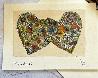 Love Heart Card, Handmade Love Heart Card, Boho Love Hearts, Girlfriend Wife Card, Boho Anniversary, Wedding Card, Handmade Engagement Card