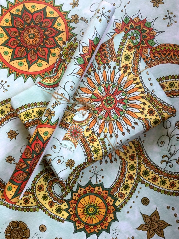 Boho Birthday, Yoga Hippy Gift Wrap, Recycled Wrapping Paper