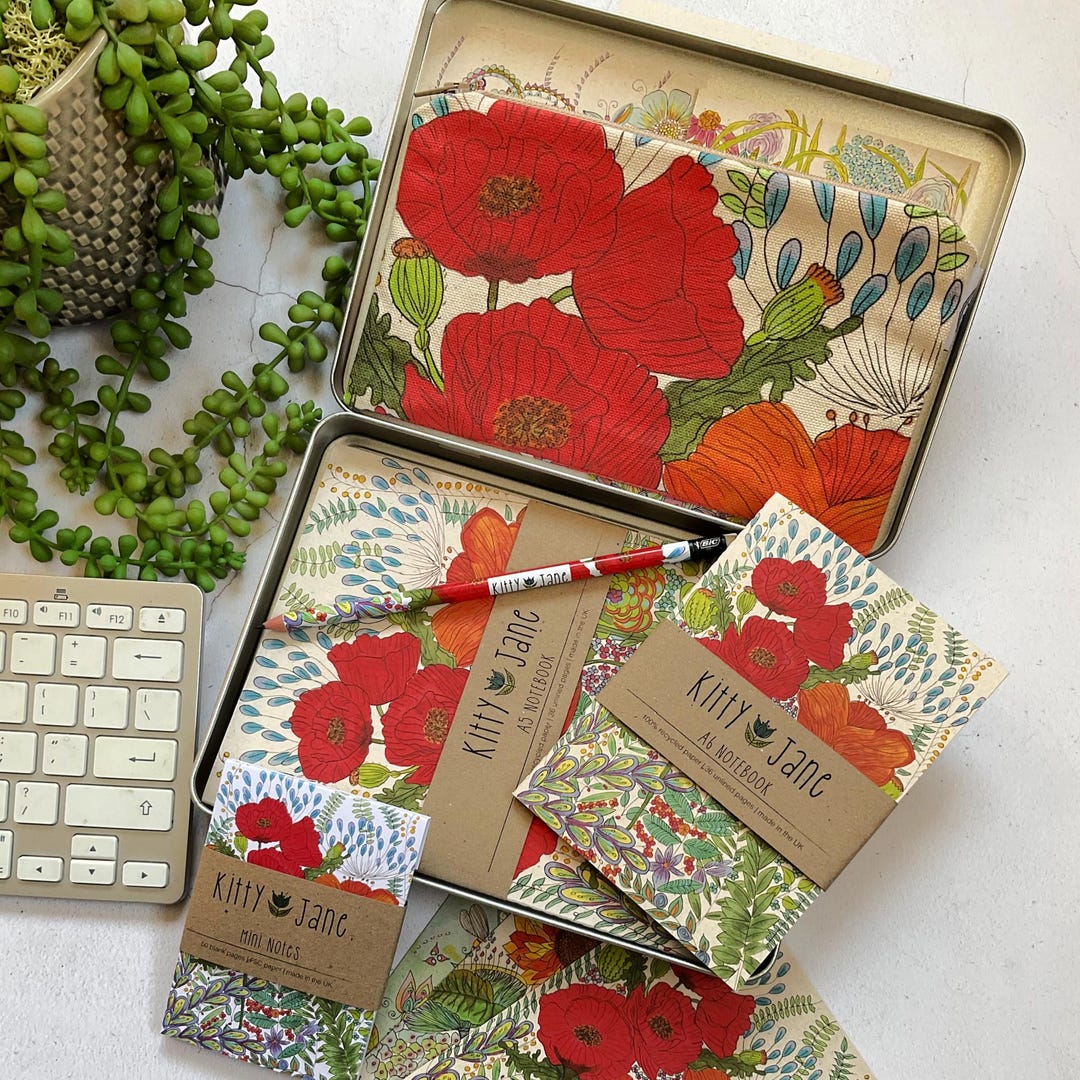Poppy Stationery Gift Tin: Eco-friendly Notebooks, Pencil Case ...