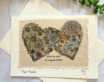 Personalised Wedding Card: Boho Love Hearts, Handmade Recycled Paper