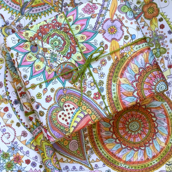 Eco Friendly Mandala Gift Wrap - Recycled Gift Wrap - Decoupage Paper - Indian Ethnic Art Paper - Matching Gift Tag - Floral Bohemian Art