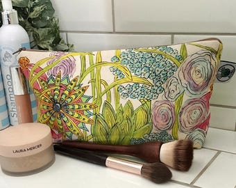 Handmade Floral Makeup Bag: Bohemian Abstract Art Cosmetics Pouch