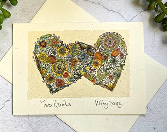 Love Heart Card, Handmade Love Heart Card, Boho Love Hearts, Girlfriend Wife Card, Boho Anniversary, Wedding Card, Handmade Engagement Card