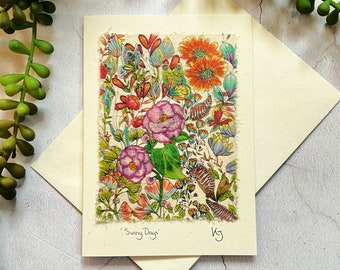 Handmade Greeting Card, Eco Birthday Card, Any Occasion Card, Thank You Card, Boho Bohemian Friend Card, Hippie Hippy Card, Blank Art Card