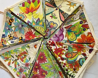 Garden Party Bunting, BBQ Party Décor, Bohemian Bunting, Indian Ethnic Art, Organic Fabric, Handmade, Yoga Studio Gift, Caravan Tent Décor,