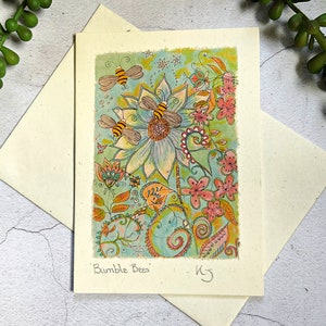 Handmade Greeting Card, Bumble Bee Birthday Card, Any Occasion Card, Blank Greeting Card, Boho Birthday Card, Bee Art Card, Honey Bee Card