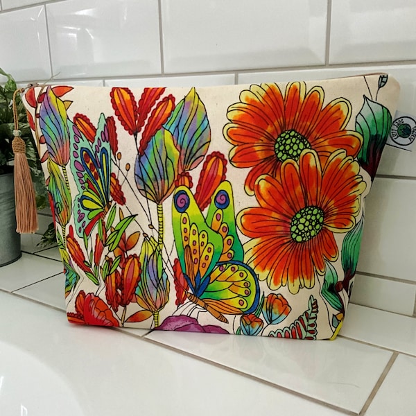 Extra Large Washbag, Boho Toiletries Bag, Abstract Floral Washbag, Butterfly Sponge Bag, Bohemian Bathroom, Butterfly Bag, Craft Storage