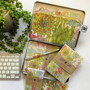 Stationery Lover Gift Box, Boho Floral Stationery Tin, Stationery Addict, Recycled Notebooks, Notebook Gift Set, Hippy Floral Art Notepads