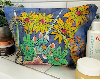 Extra Large Lily Flower Washbag: Bohemian Organic Cotton Toiletries Bag