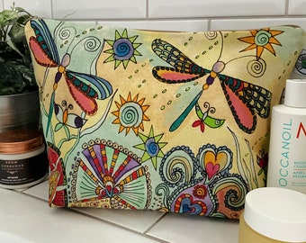 Dragonfly Art Wash Bag: Indian Ethnic Floral Travel Pouch