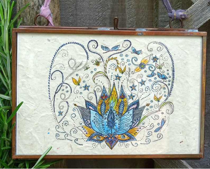Lotus Flower Art Print Boho Wall Art Blue Lotus Flower Etsy