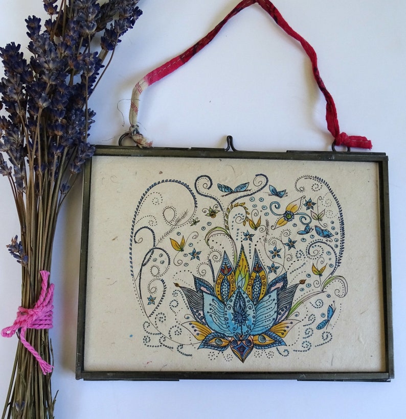 Lotus Flower Art Print Boho Wall Art Blue Lotus Flower Etsy