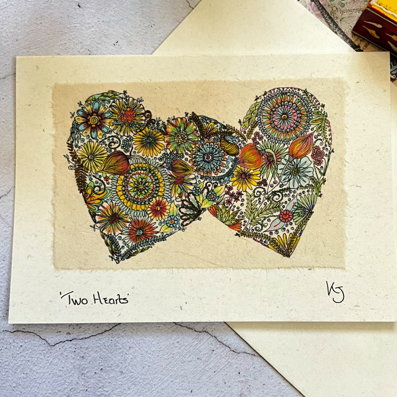 Carte coeur d'amour, carte coeur d'amour faite main, coeurs d'amour bohèmes, carte petite amie femme, anniversaire bohème, carte de mariage, carte de fiançailles fait main image 6