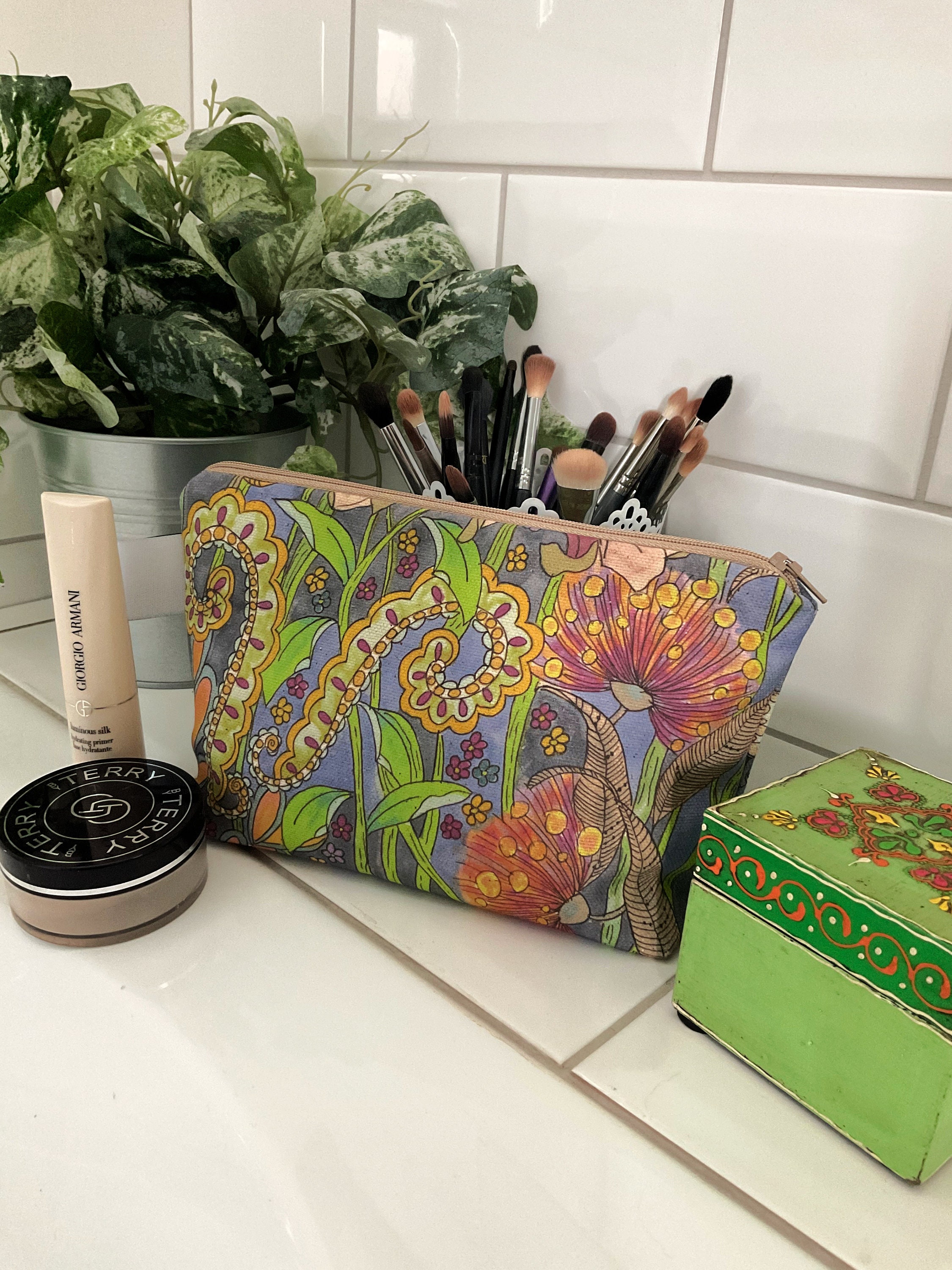Makeup Bag Purple Make Up Lily Flower Cosmetic Bag Boho Etsy UK