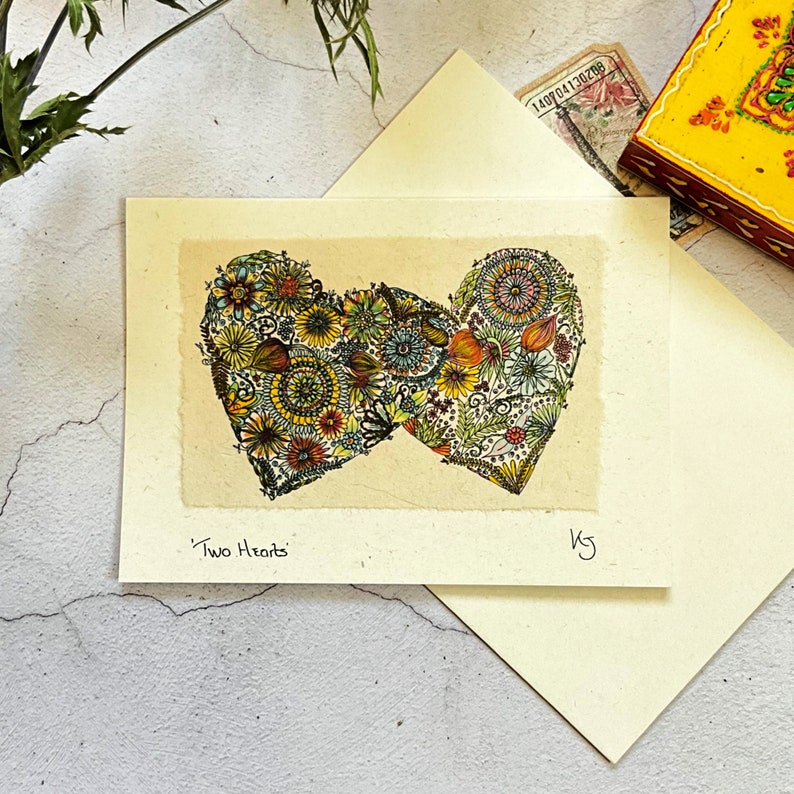 Carte coeur d'amour, carte coeur d'amour faite main, coeurs d'amour bohèmes, carte petite amie femme, anniversaire bohème, carte de mariage, carte de fiançailles fait main image 7