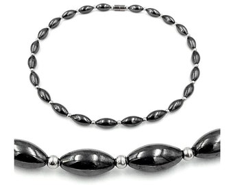 Heavy Magnetic Therapy Necklace with 15mm Oval Magnetic Beads and 4mm Stainless Steel Spacers Attached to Powerful Magnetic Clasp #2023-N1