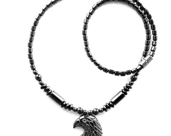 Eagle Magnetic Hematite Necklace, Hematite Eagle Necklace, Magnetic Hematite Necklaces with Eagle Pendant (MHN-114TE)