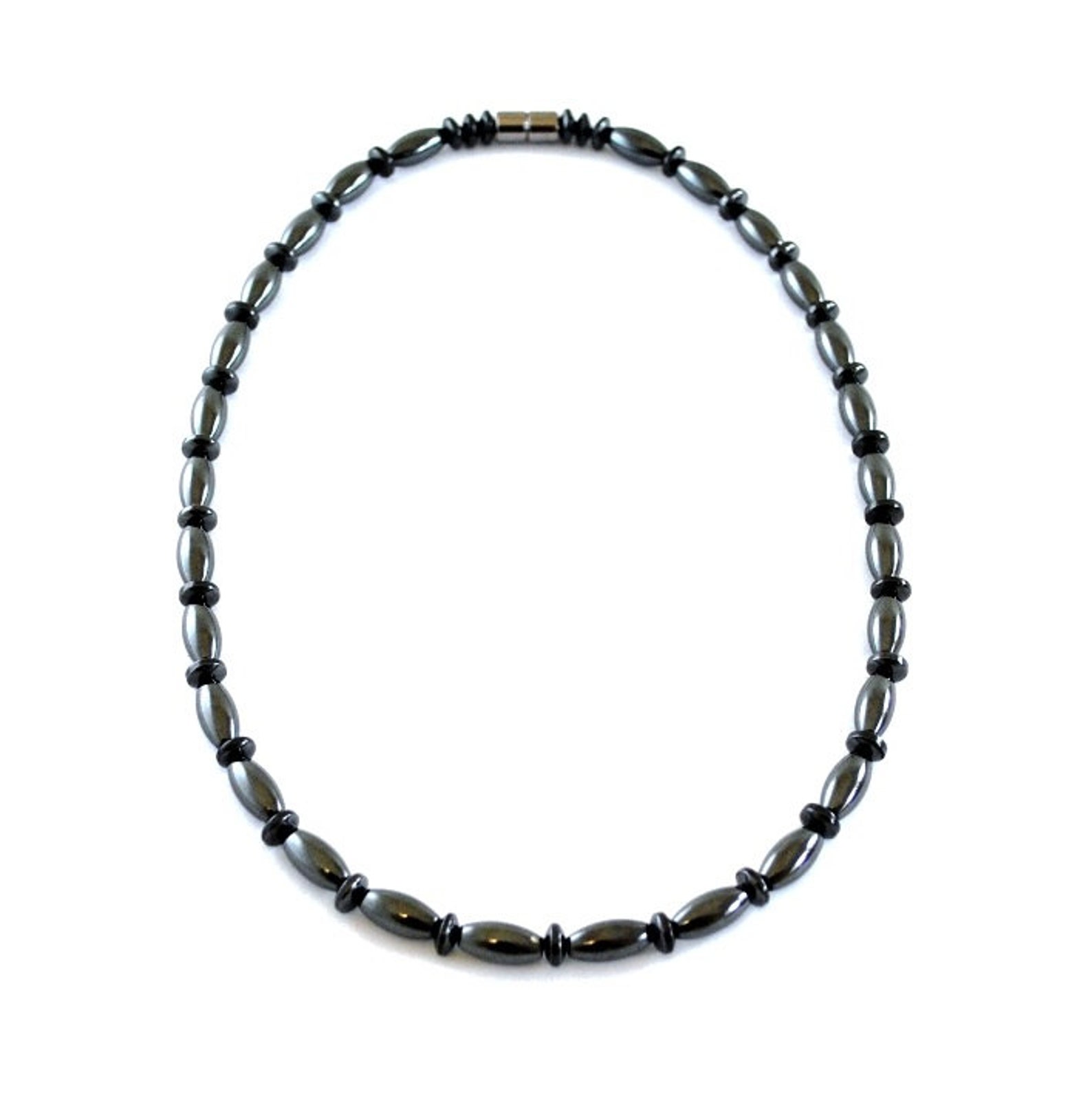 Black Oval Therapy Necklace, All Oval and Round Beads Hematite Necklace MHN
