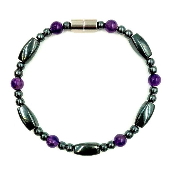 Amethyst Magnetic Hematite Bracelet On 50 LBS Tested Jewelry Line and Powerful Magnetic Clasp #MHB-919