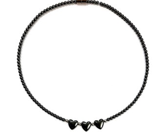 Hearts Hematite Magnetic Therapy Necklace with Magnetic Clasp,  Therapeutic Magnetic Necklace for Women #MHN-1500