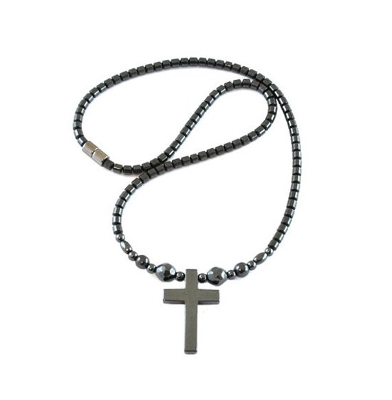 Magnetic Hematite Cross Necklace Necklaces - Black Hematite Cross Pendant Magnetic Hematite Cross Necklace Necklaces - Black Hematite Cross Pendant