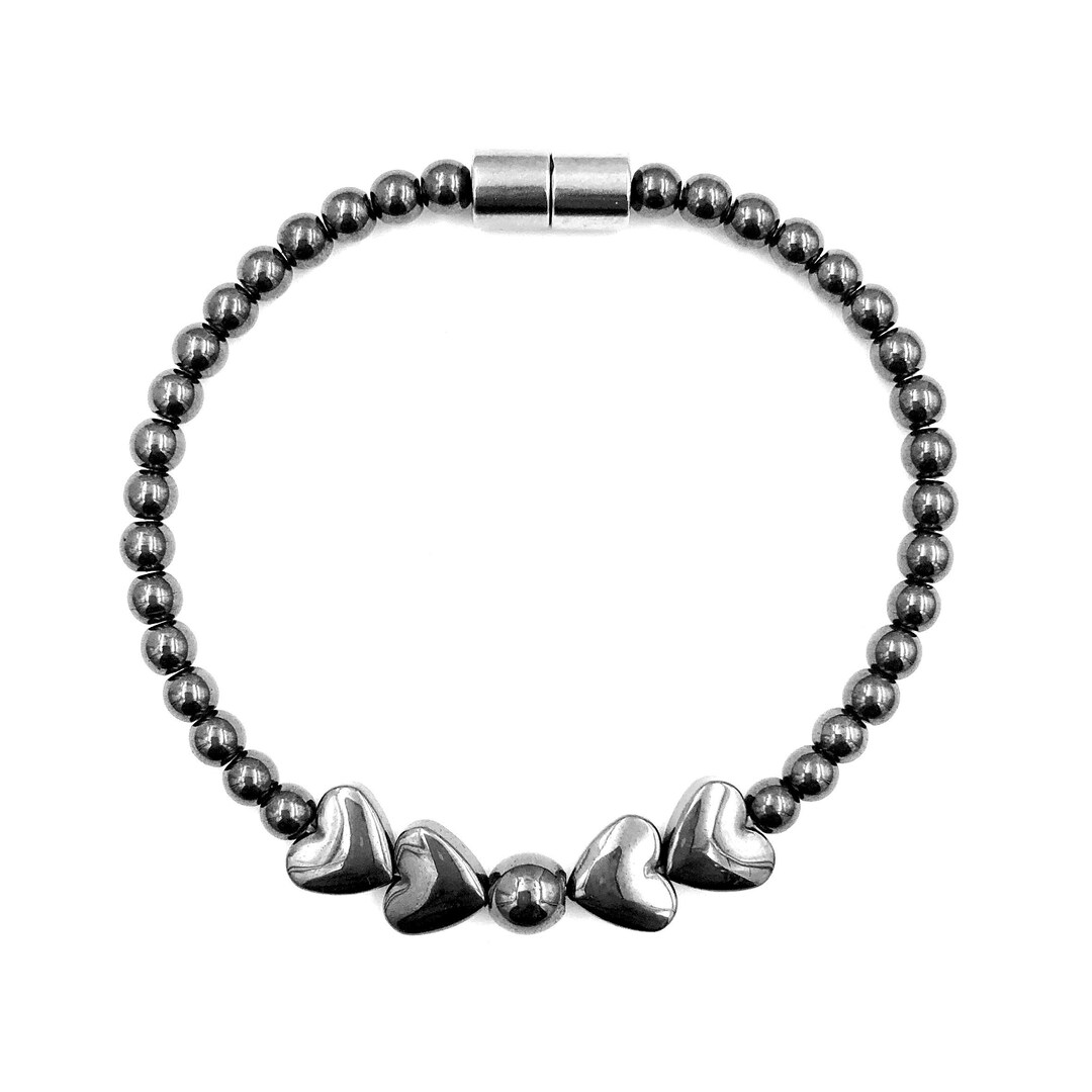 Therapy Bracelet, Hematite Bracelet With Four Hearts