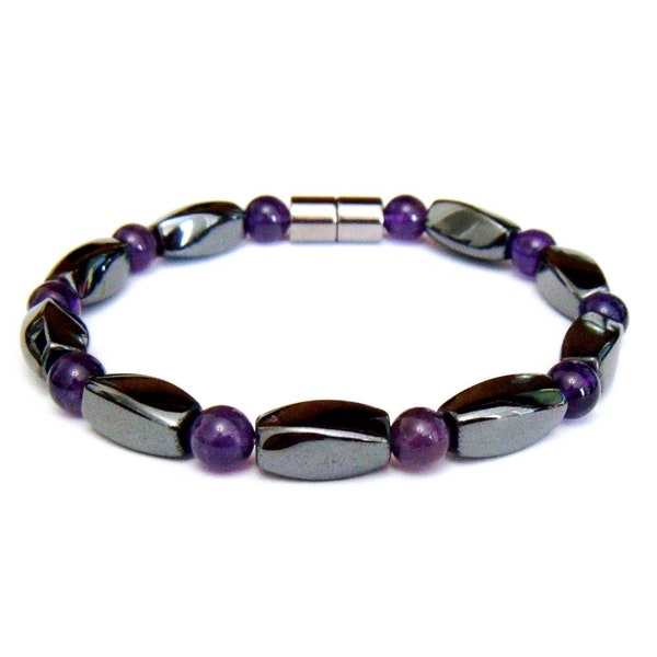 Amethyst Hematite Magnetic Bracelet On 50 LBS Tested Jewelry Line and Powerfull Magnetic Clasp #MHB-920