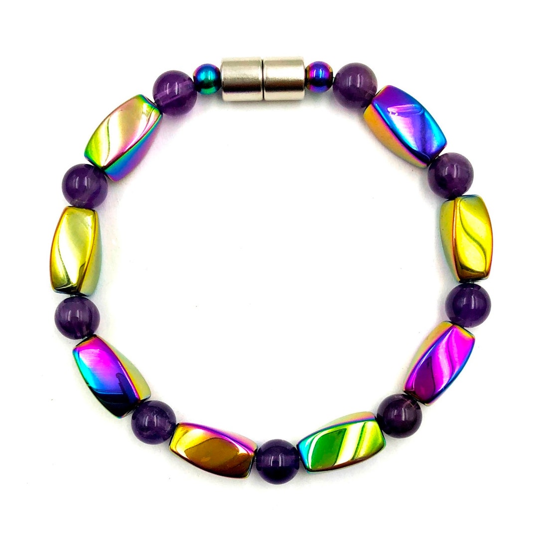 Rainbow Amethyst Hematite Magnetic Bracelet on 50 LBS Tested Jewelry ...