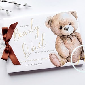 Baby Shower Guest Book / Teddy Bear Message Book / Wishes Book / We can Bearly wait / Scrapbook / Memory Album / Brown / Blue / Pink