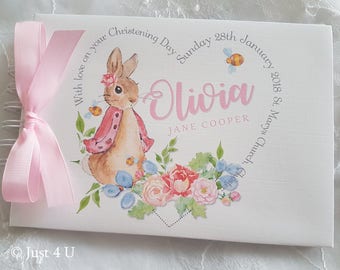 GIFT BOX ~ PINK//BLUE STARS PERSONALISED BABY CHRISTENING//NAMING DAY GUEST BOOK