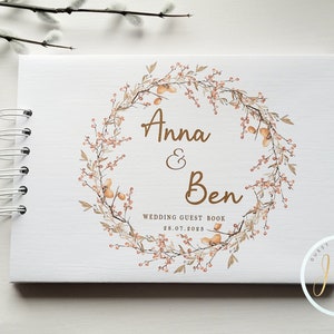 Personalised Wedding Guest Book, Guestbook, A5, Autumn Wreath,  Foliage, Berries, Acorn Message Book, Photo Album, Wedding Reception