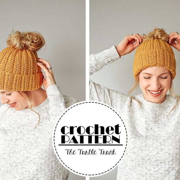 Easy Breezy Bun Beanie Crochet Pattern - Messy Bun Hat Crochet Pattern - PDF Digital Download