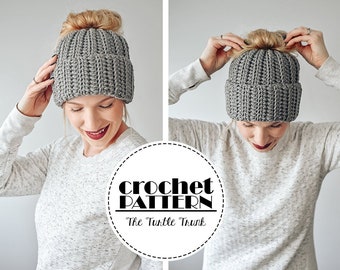 Easy Breezy Chunky Bun Beanie Crochet Pattern - Bulky Messy Bun Hat - PDF Digital Dowbload