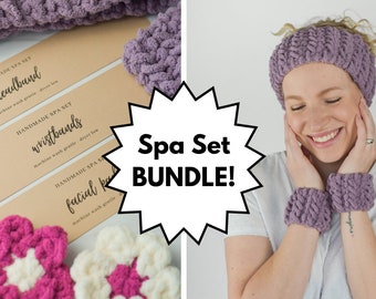 SPA SET BUNDLE - Gehäkeltes Stirnband, Armband, Gesichtspolster und Wrap-Etiketten - pdf digitaler Download