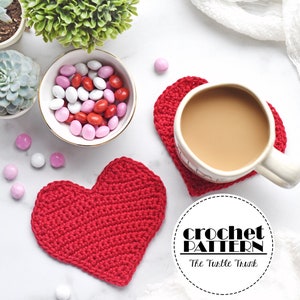 Crochet Heart Coaster Pattern - Heart Shaped Coaster Crochet Pattern - Valentine&#39;s Day Crochet Pattern