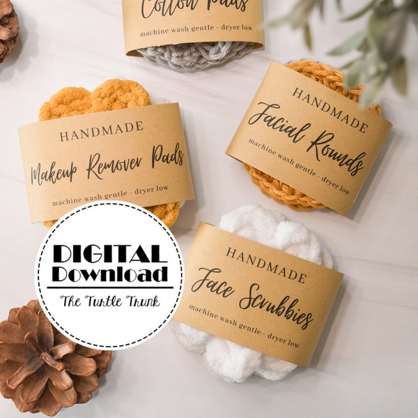 Handmade Face Set Wrap Labels - Printable Wrap Labels for Handmade Makeup Remover Pads, Cotton Pads, Facial Rounds, and Face Scrubbies
