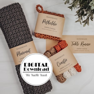 Ensemble de salle à manger fait à la main Wrap Labels - Coaster, Set de table, Potholder, Table Runner Labels - PDF Digital Download