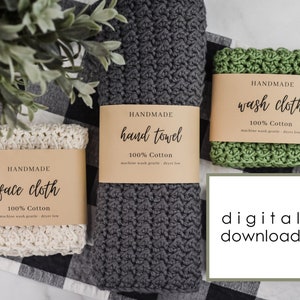 Handmade Bath Set Wrap Labels - Face Cloth Label, Wash Cloth Label, Hand Towel Label - PDF Digital Download