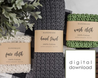 Handmade Bath Set Wrap Labels - Face Cloth Label, Wash Cloth Label, Hand Towel Label - PDF Digital Download