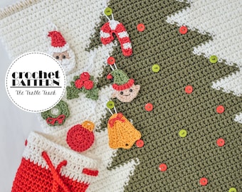 Crochet Advent Calendar Pattern Bundle - Tree Wall Hanging, Pouch, and 25 Christmas/Winter Appliqués Included - PDF Digital Download