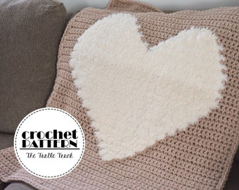 Love to Cuddle Blanket (bulky version) Crochet Pattern - Crochet Heart Blanket Pattern - PDF Digital Download