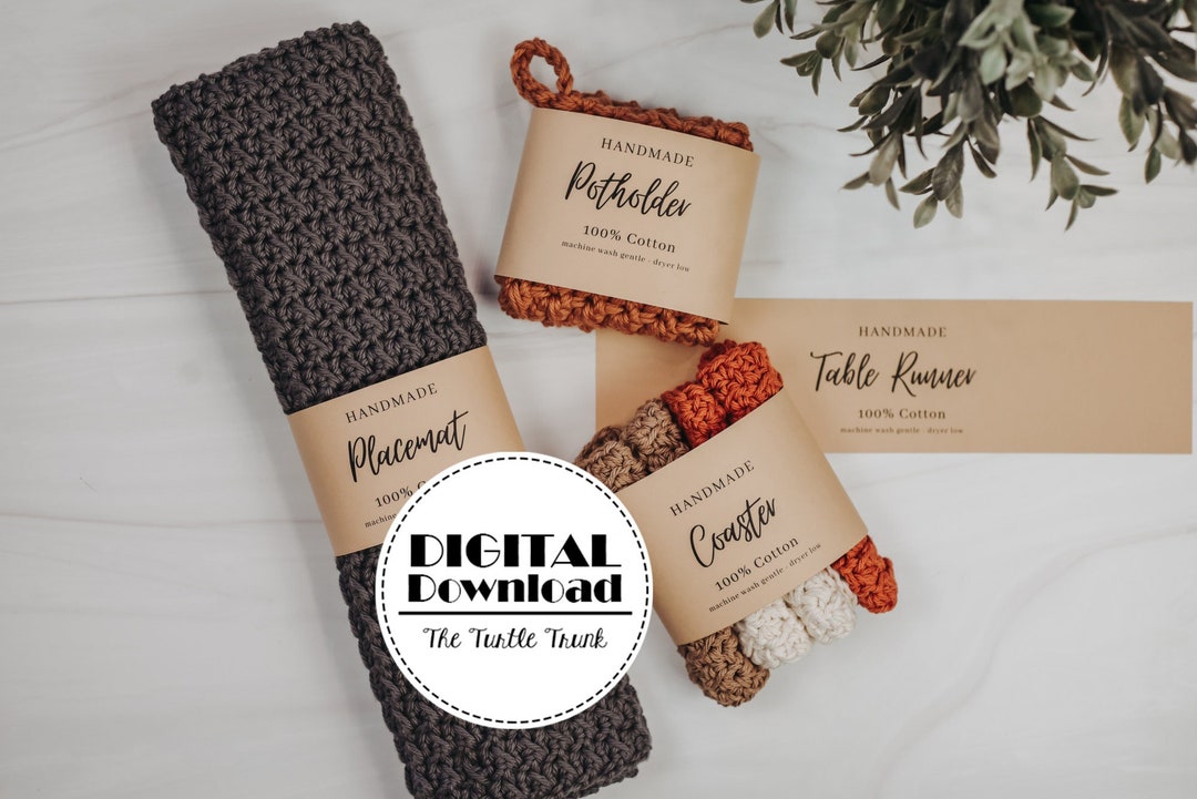Handmade Dining Set Wrap Labels - Coaster, Placemat, Potholder, Table ...